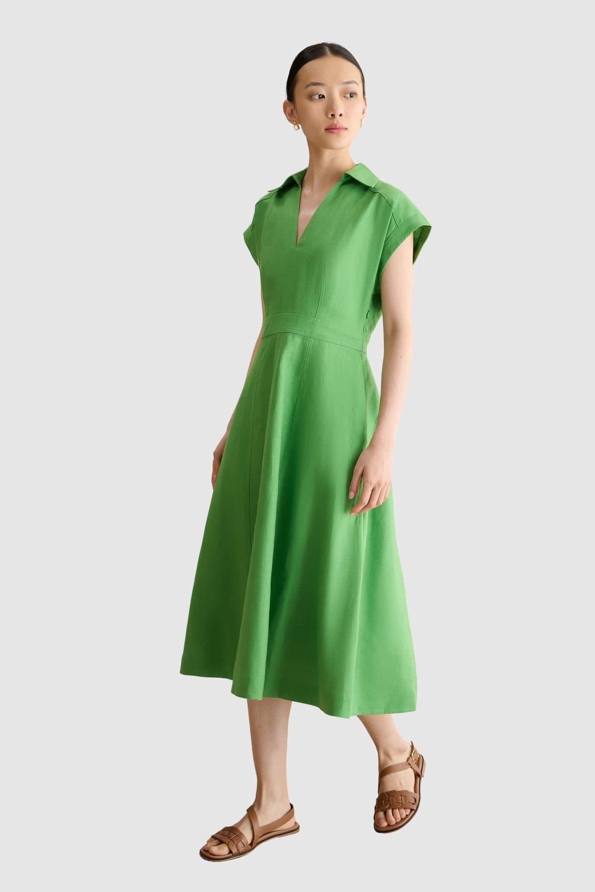 Hobbs London Hobbs London Women's Shona Linen Midi Dress in Green
