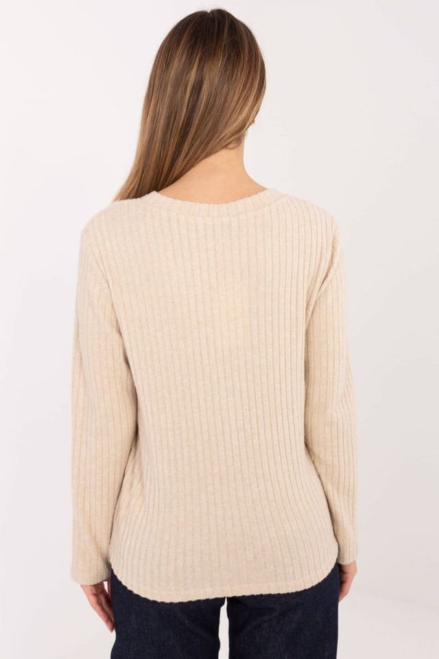 Love Lace Love Lace Women's Cotton Elastane V Neck Ribbed Sweater Patch in Beige - 3