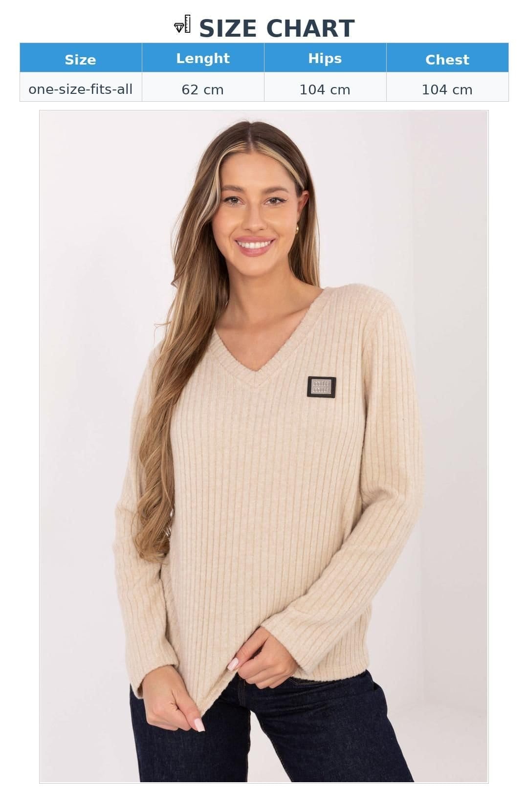 Love Lace Love Lace Women's Cotton Elastane V Neck Ribbed Sweater Patch in Beige - 4