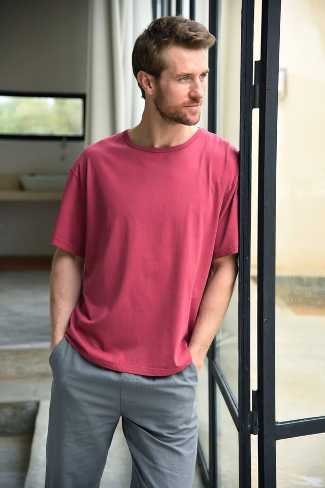 Oiler & Boiler Oiler & Boiler Men's Tangier Garment Dye Tee in Dark Red - 2