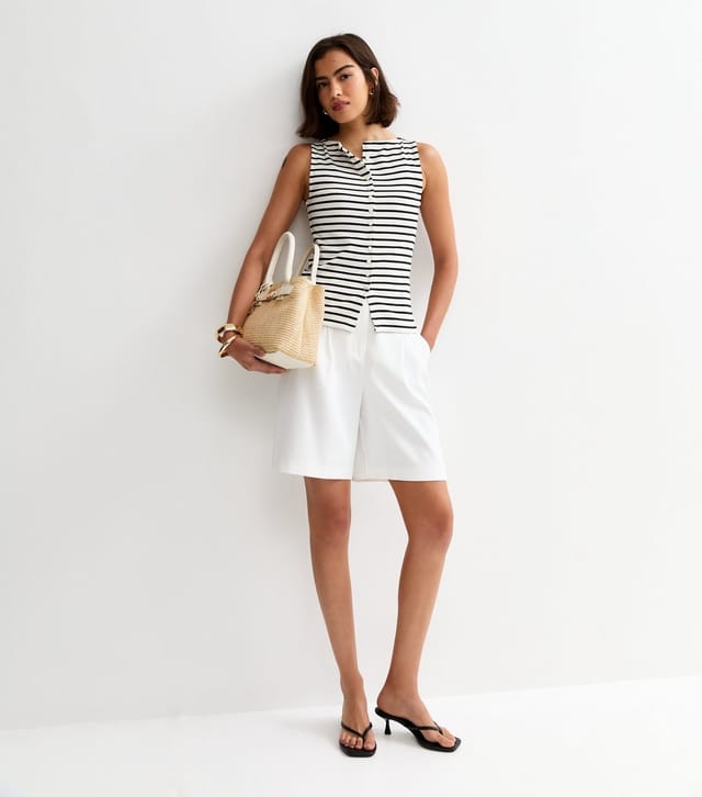New Look Women's Black Striped Button Through Tank Top New Look - 3