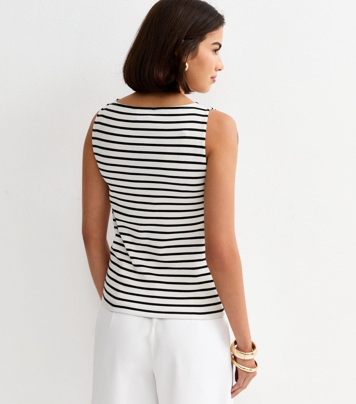 New Look Women's Black Striped Button Through Tank Top New Look - 4