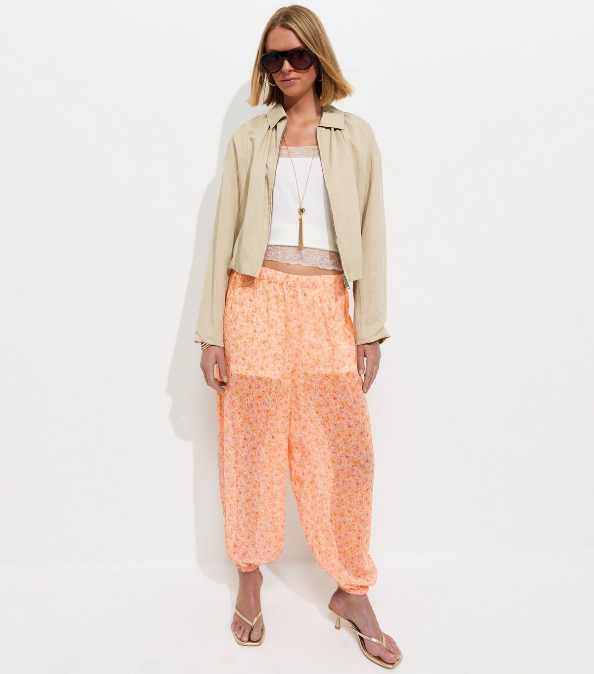 Women's Pink Ditsy Chiffon Cuffed Trousers New Look
