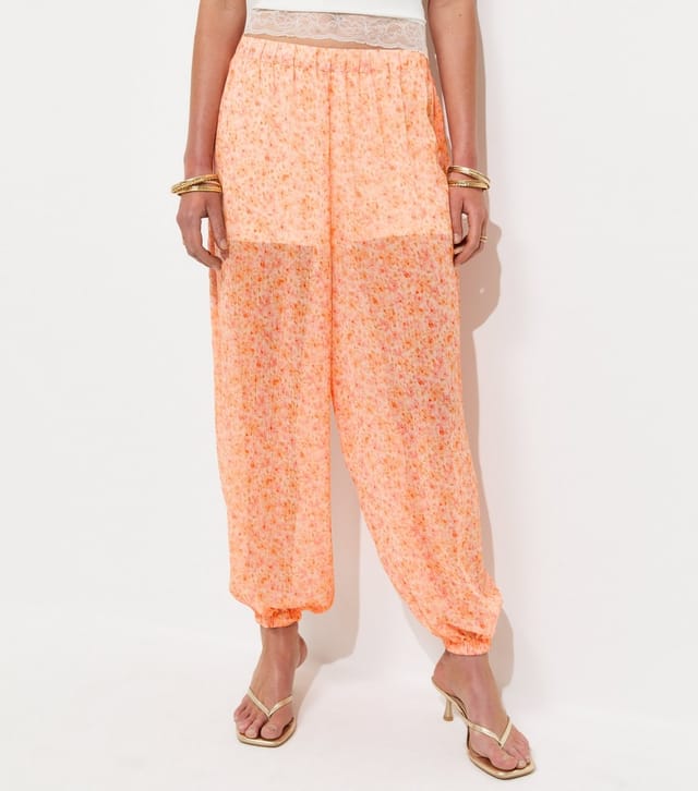 New Look Women's Pink Ditsy Chiffon Cuffed Trousers New Look - 2