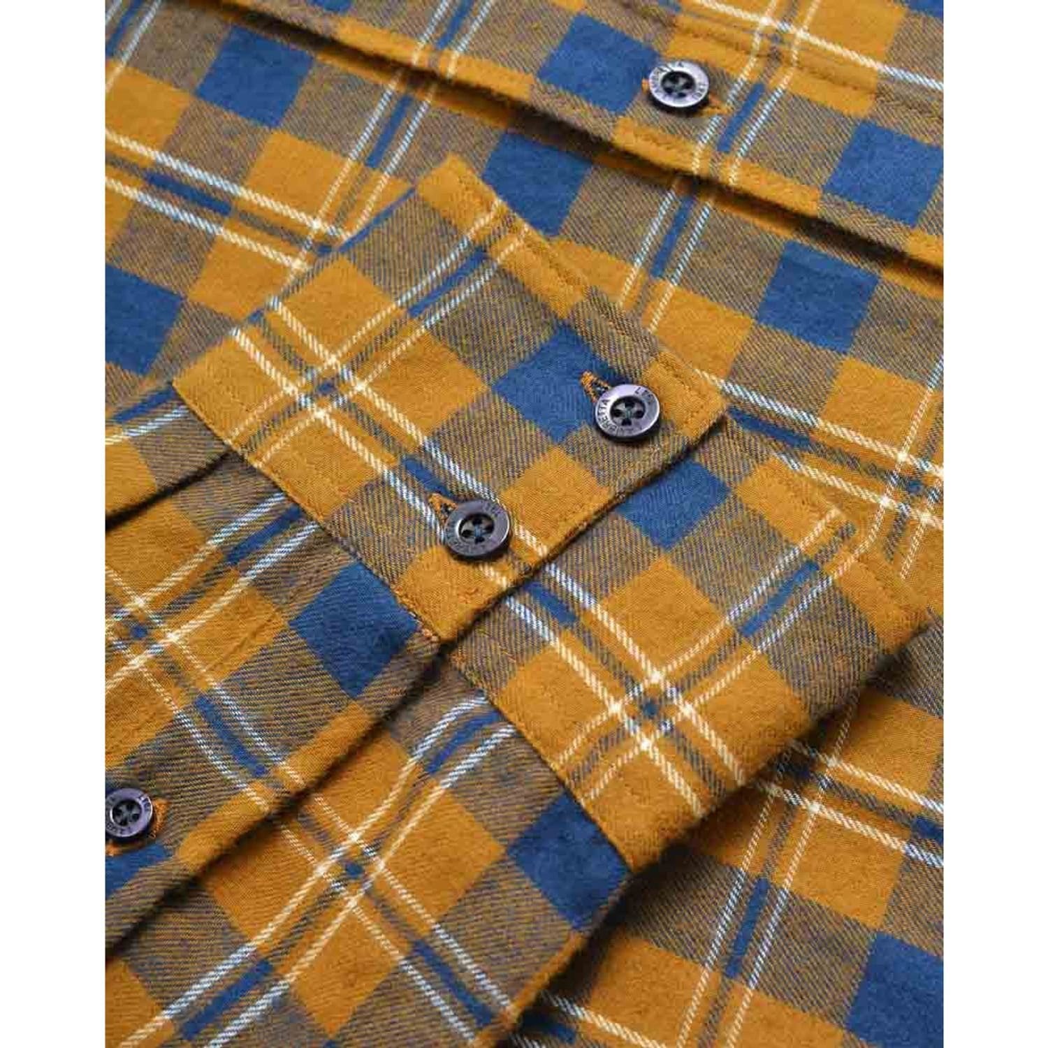 Lambretta Lambretta Men's Checked Brushed Long-Sleeved Shirt in Mustard - 4
