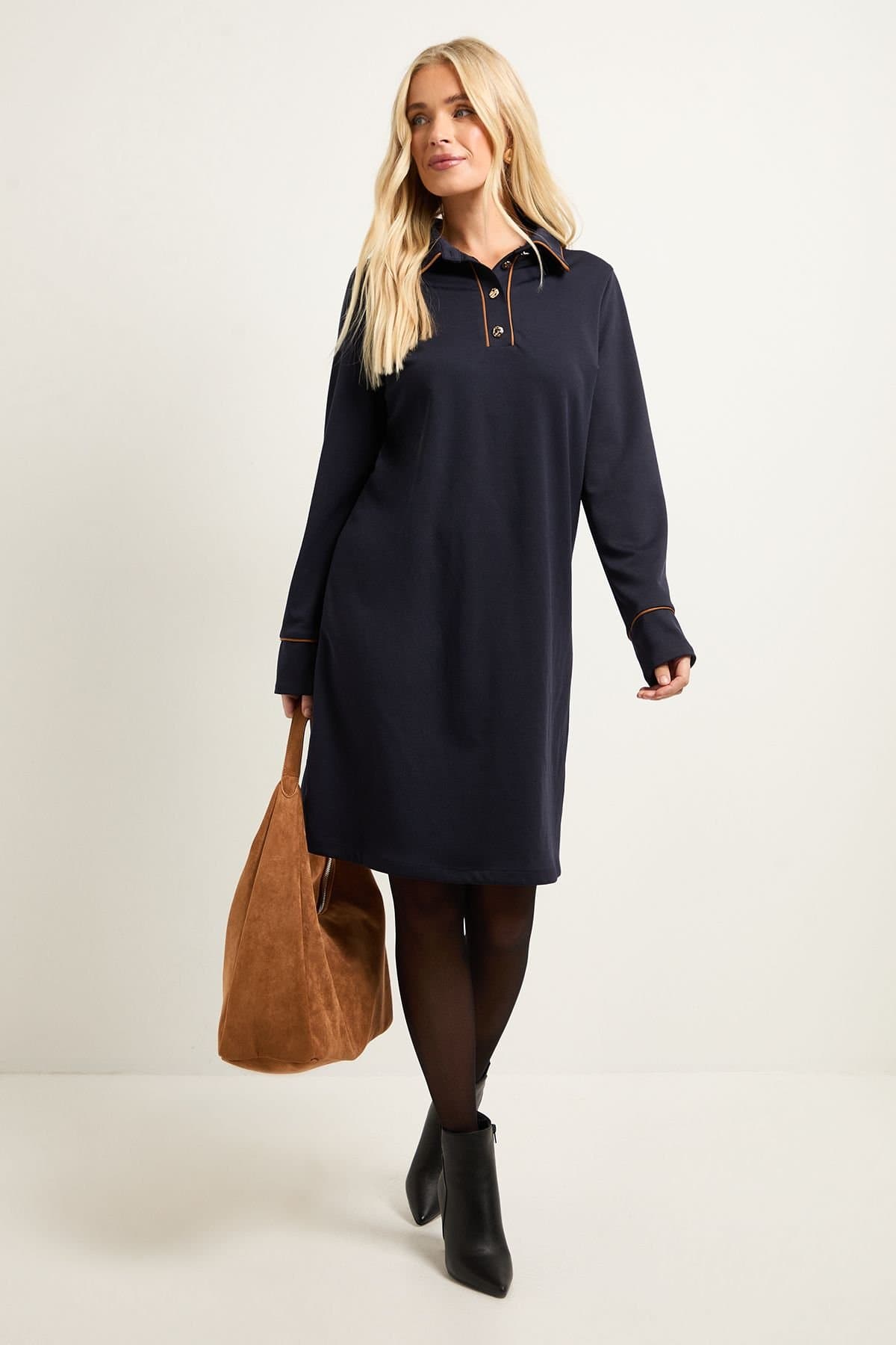 Wallis Wallis Women's Petite Ponte Button Shift Dress in Navy