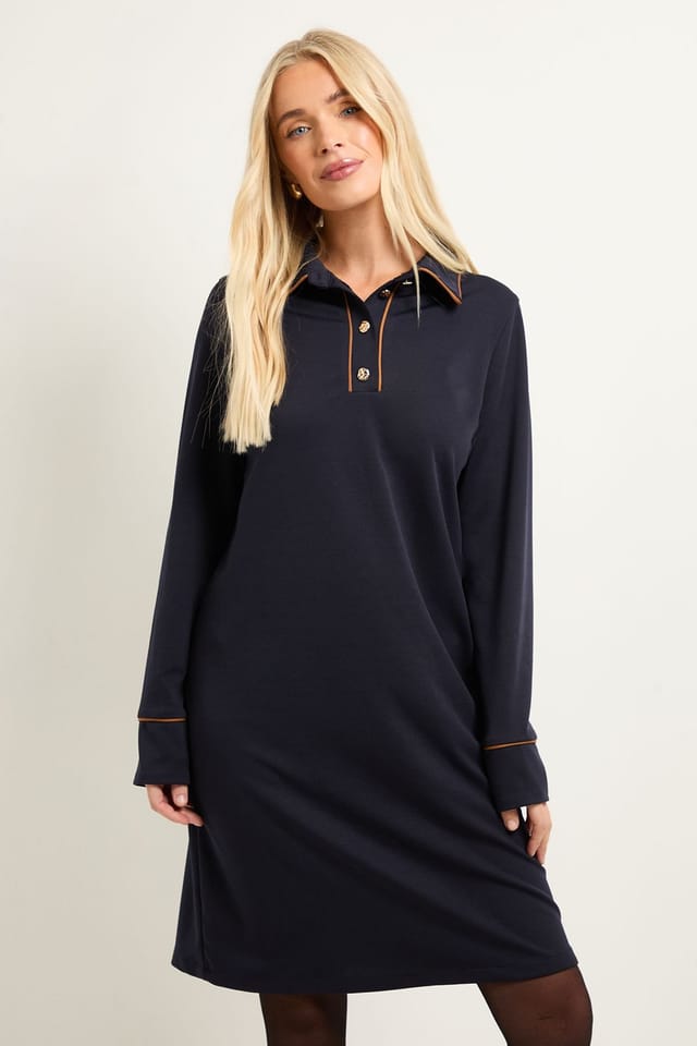 Wallis Wallis Women's Petite Ponte Button Shift Dress in Navy - 2
