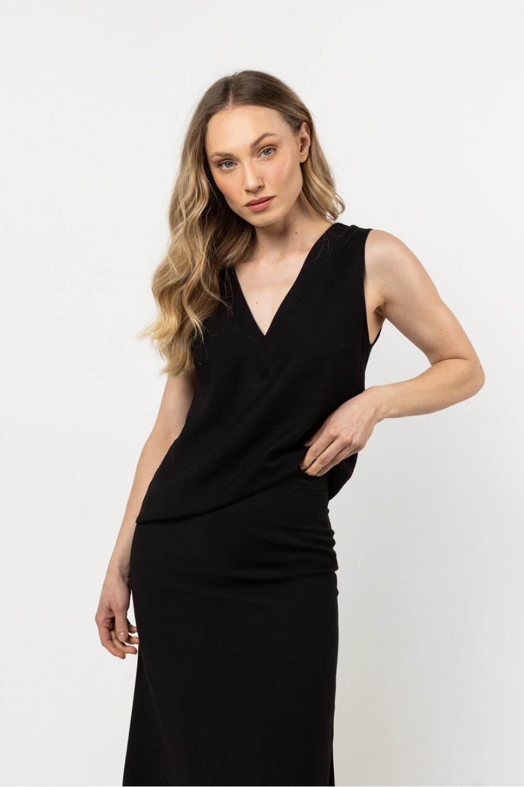 Love Lace Love Lace Women's Elegant V Neck Blouse with Wide Straps Style 212206 in Black