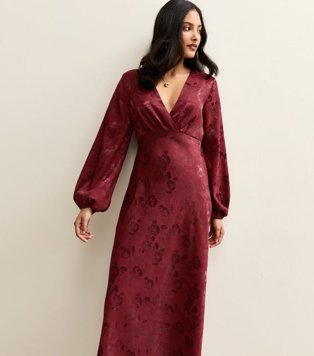 New Look Women's Dark Burgundy Floral Long Sleeve Midi Dress New Look - 2