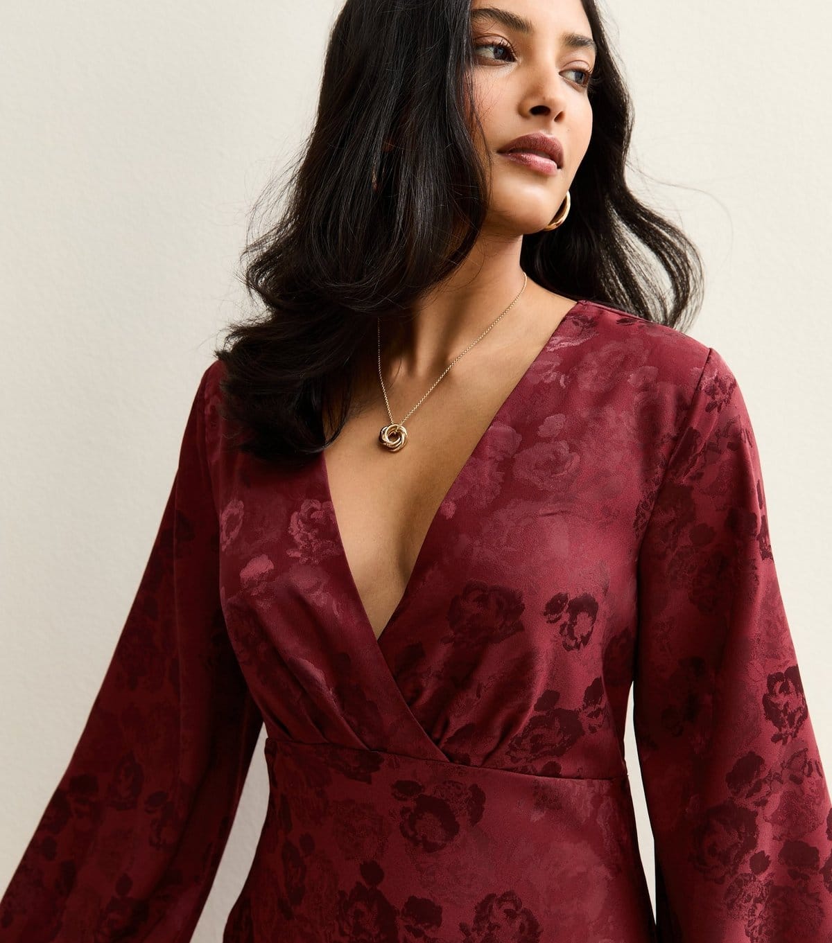 New Look Women's Dark Burgundy Floral Long Sleeve Midi Dress New Look - 4