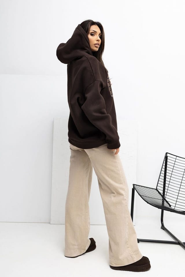 Love Lace Love Lace Women's Embroidered Cotton Elastane Hoodie with Hood in Brown - 3