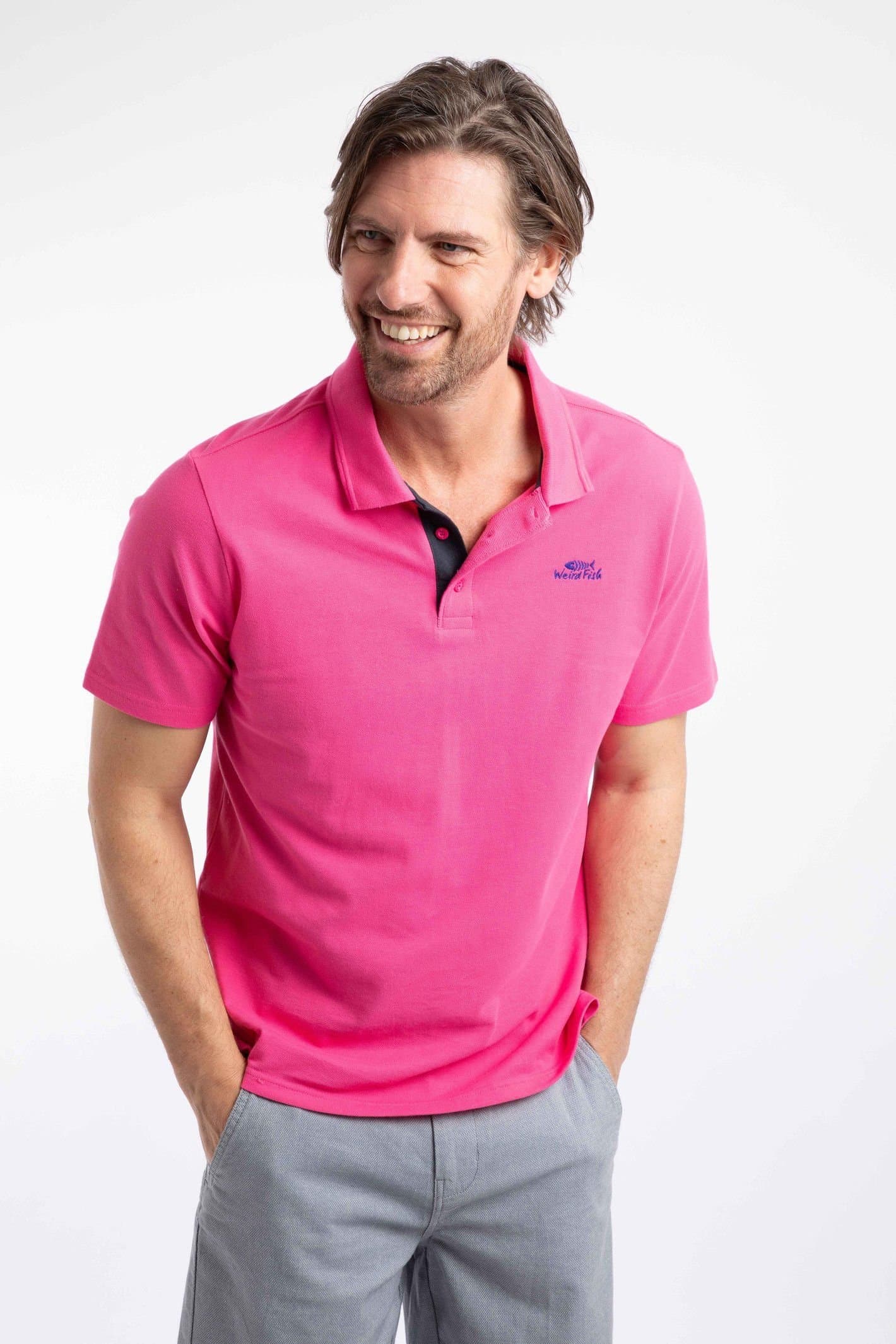 Weird Fish Weird Fish Men's Miles Pique Polo Shirt in Pink