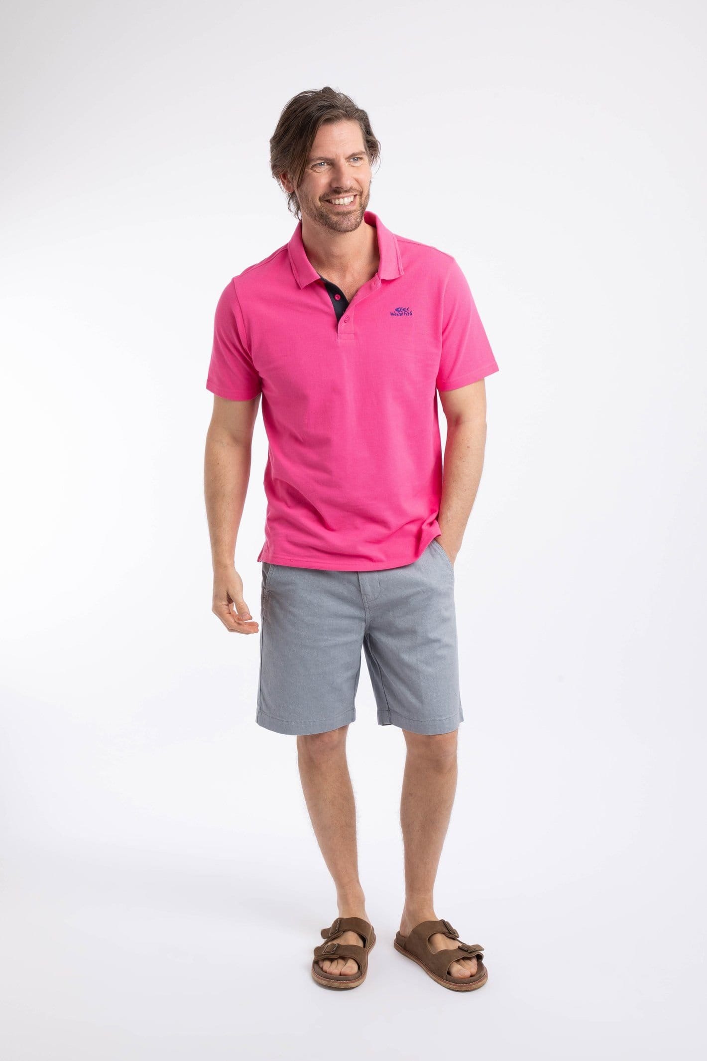 Weird Fish Weird Fish Men's Miles Pique Polo Shirt in Pink - 4