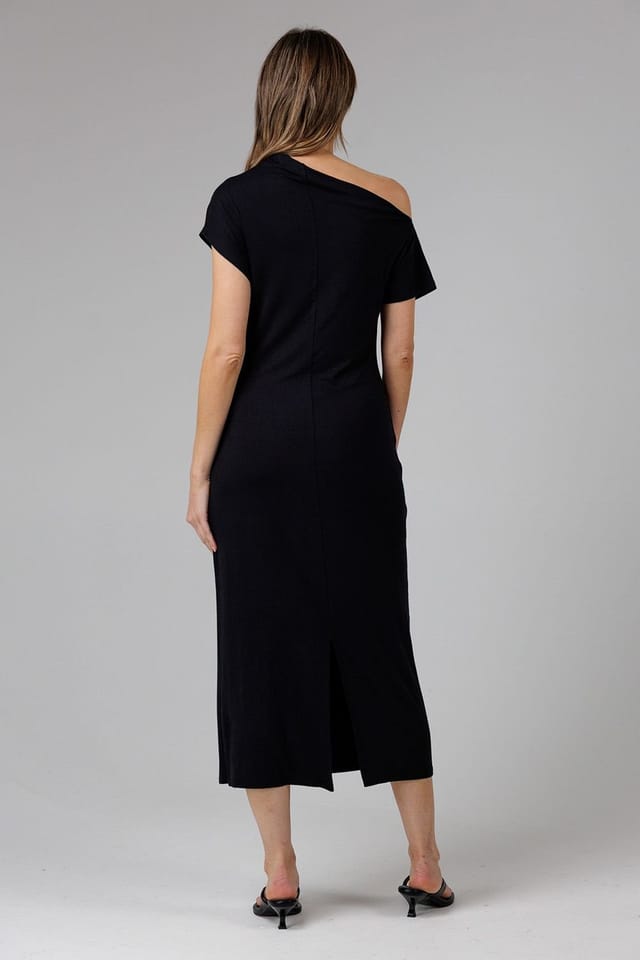 French Connection French Connection Women's Ruched Boat Neck Short Sleeve Midi Dress in Black - 2