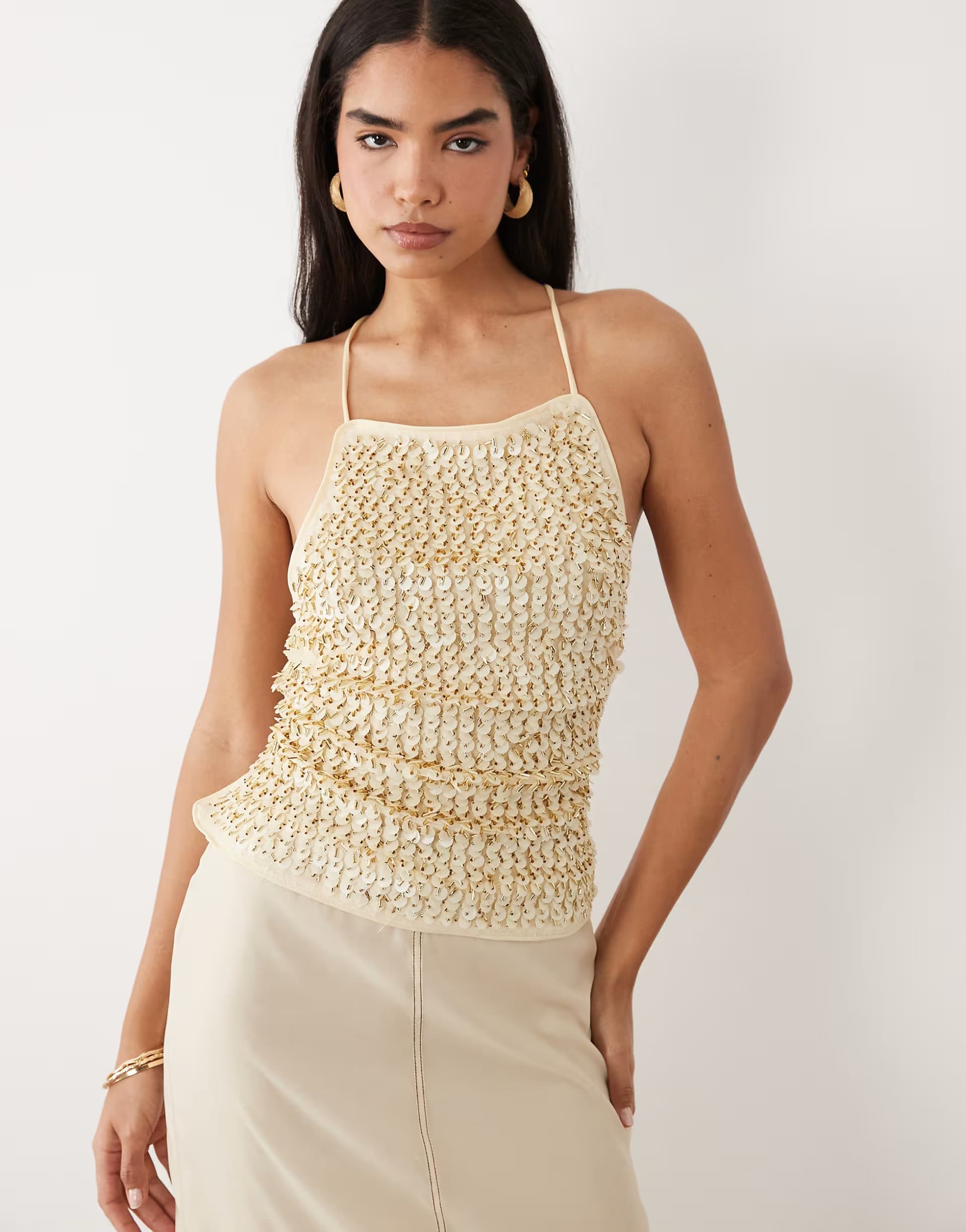ASOS ASOS DESIGN co-ord embellished sequin backless cami top in cream