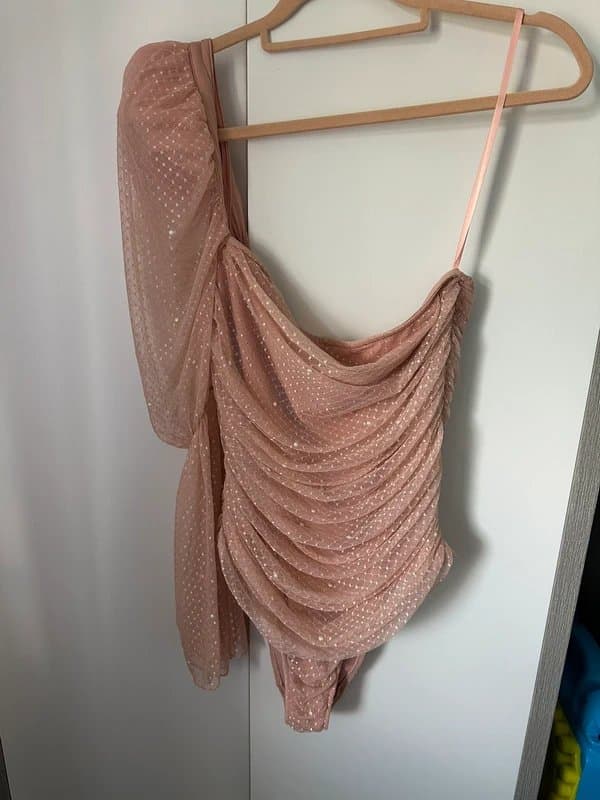 ASOS Asos LUXE pearl and dobby mesh high leg swimsuit