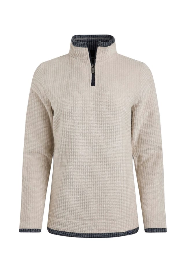 Weird Fish Weird Fish Women's Beye 1/4 Zip Grid Fleece in Ecru - 2
