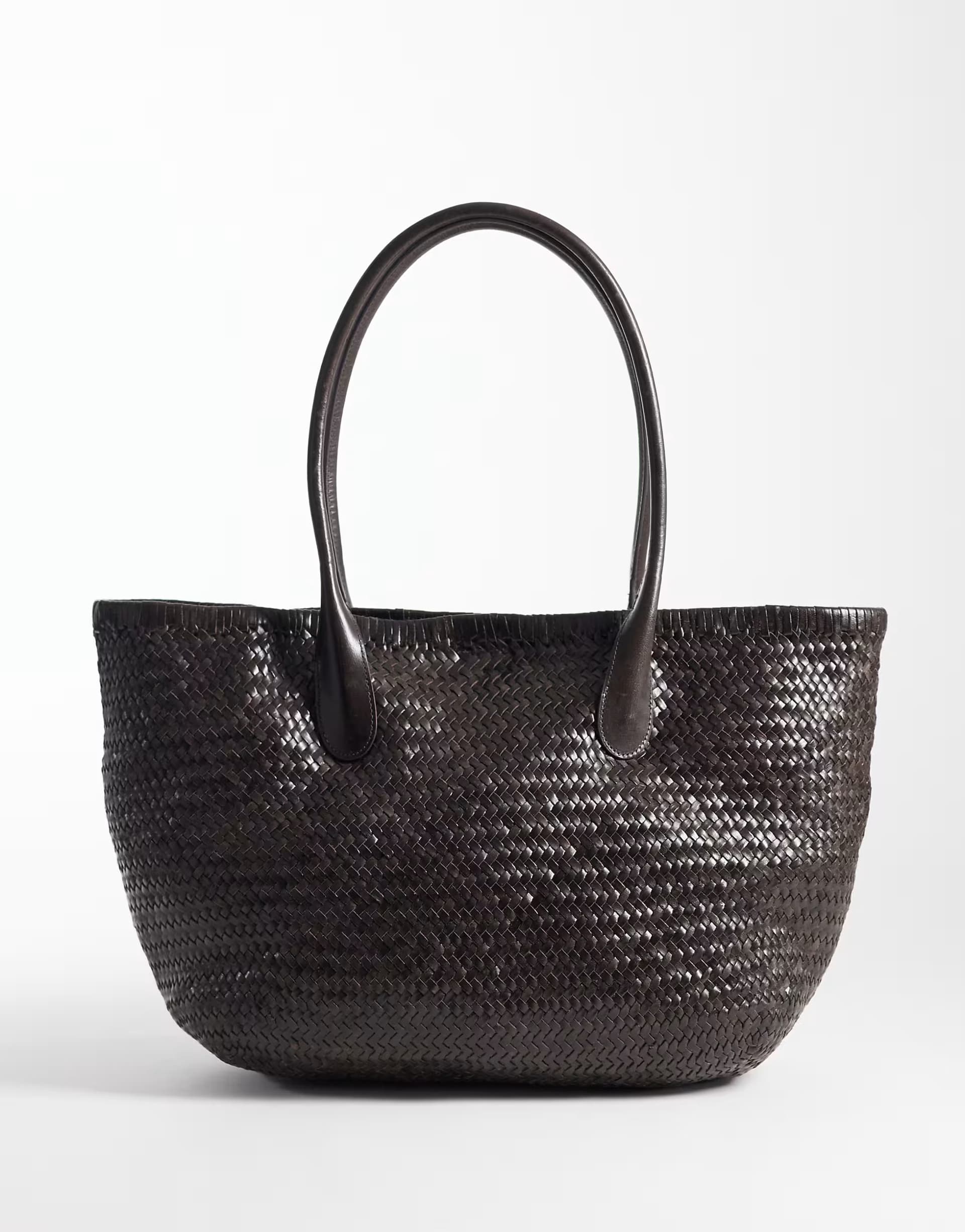 ASOS ARKET pure leather woven braided tote in chocolate brown