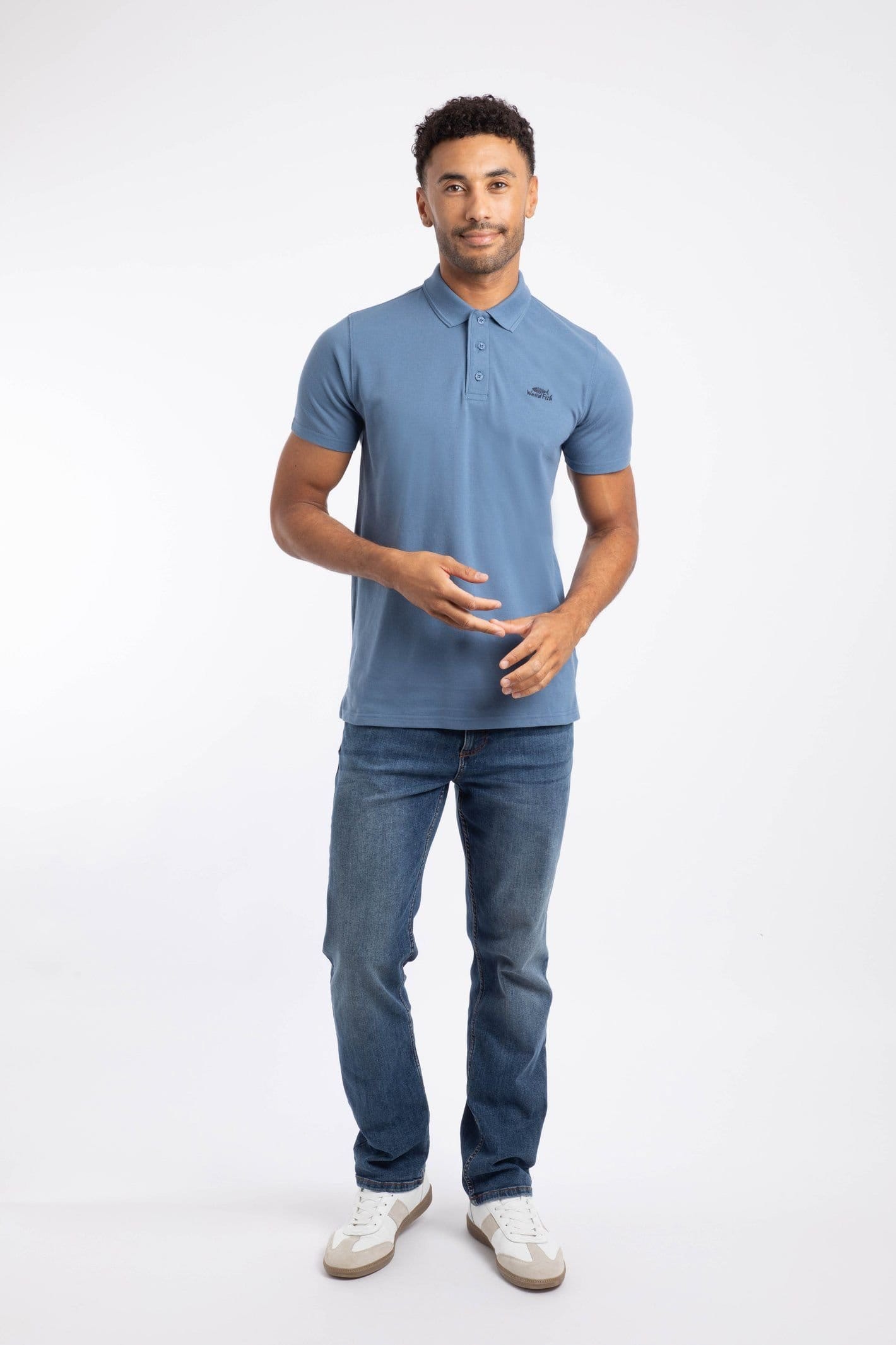 Weird Fish Men's Miles Pique Polo Shirt in Mid Blue