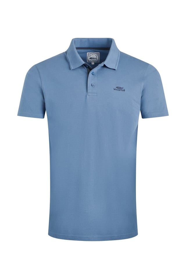 Weird Fish Weird Fish Men's Miles Pique Polo Shirt in Mid Blue - 2
