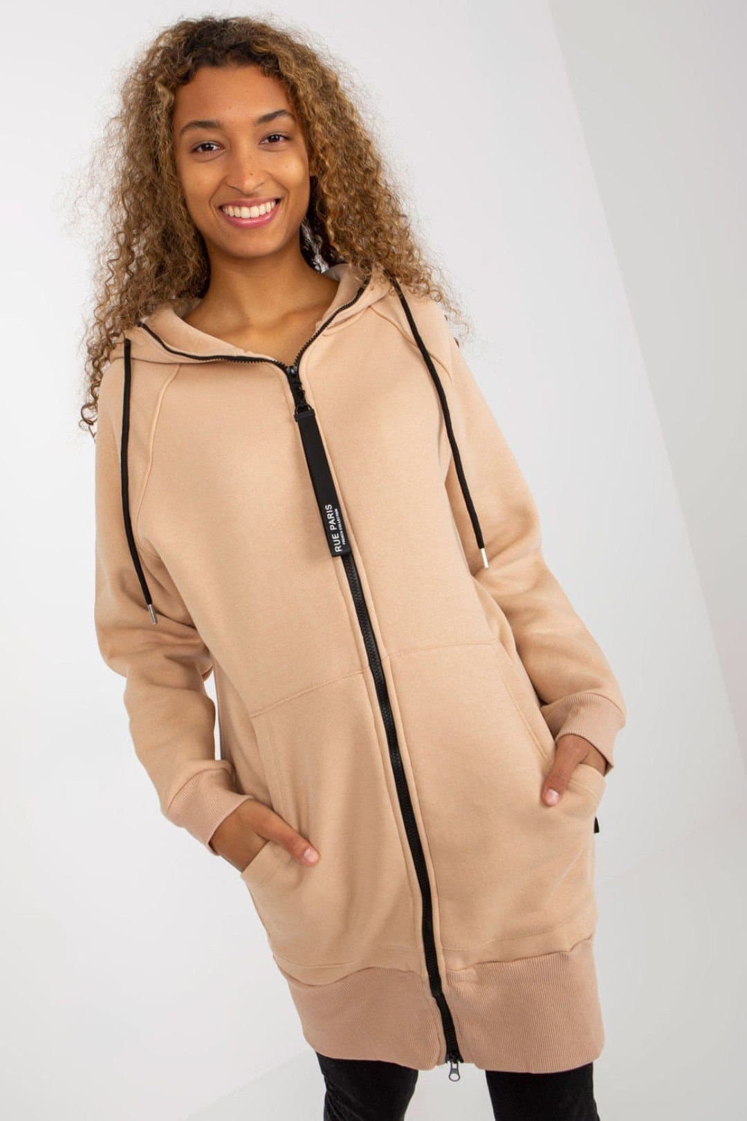 Love Lace Love Lace Women's Zipped Hooded Extended Sleeve Sweatshirt in Beige