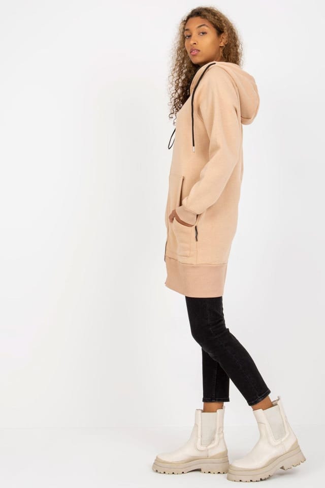 Love Lace Love Lace Women's Zipped Hooded Extended Sleeve Sweatshirt in Beige - 2