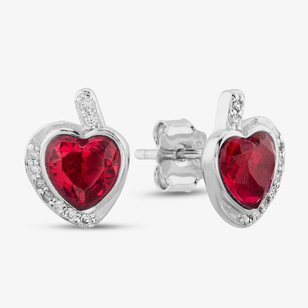 T.H.Baker T.H.Baker Women's Silver Red Cubic Zirconia Wrapped Heart Stud Earrings E614598
