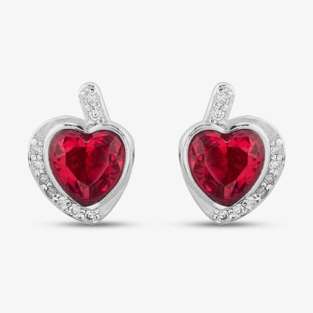 T.H.Baker T.H.Baker Women's Silver Red Cubic Zirconia Wrapped Heart Stud Earrings E614598 - 2