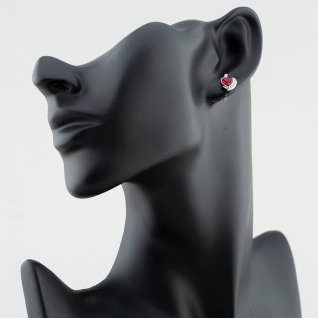 T.H.Baker T.H.Baker Women's Silver Red Cubic Zirconia Wrapped Heart Stud Earrings E614598 - 3