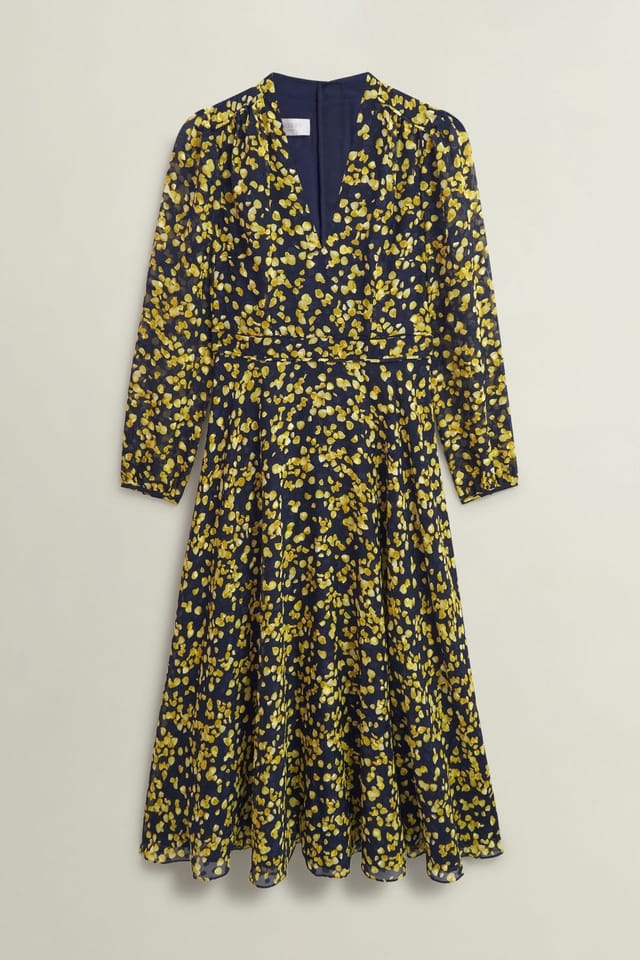 Hobbs London Hobbs London Women's Aurora Long Sleeve V-Neck Midi Dress in Dark Navy - 2