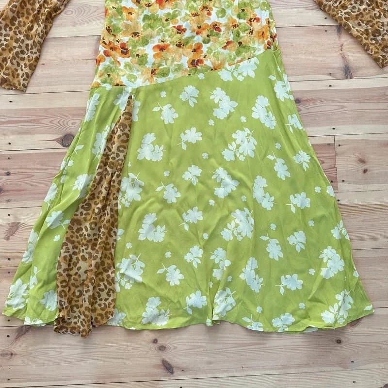 Never Fully Dressed Never Fully Dressed Blair Floral Printed Chiffon Patchwork Asymmetric Hem Midi Dress, UK 10.