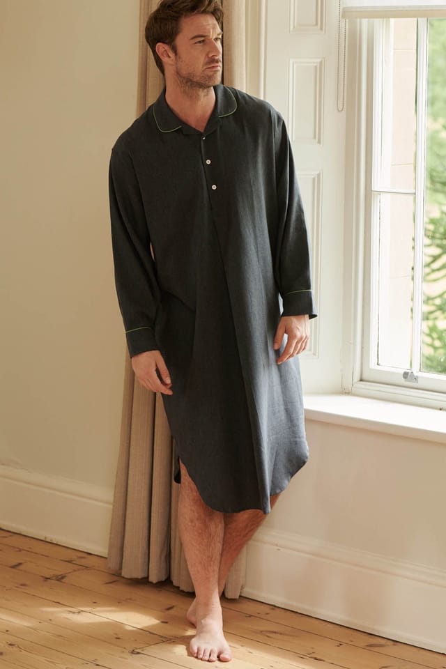 British Boxers British Boxers Men's "Slate" Cotton Twill Nightshirt in Dark Grey - 2