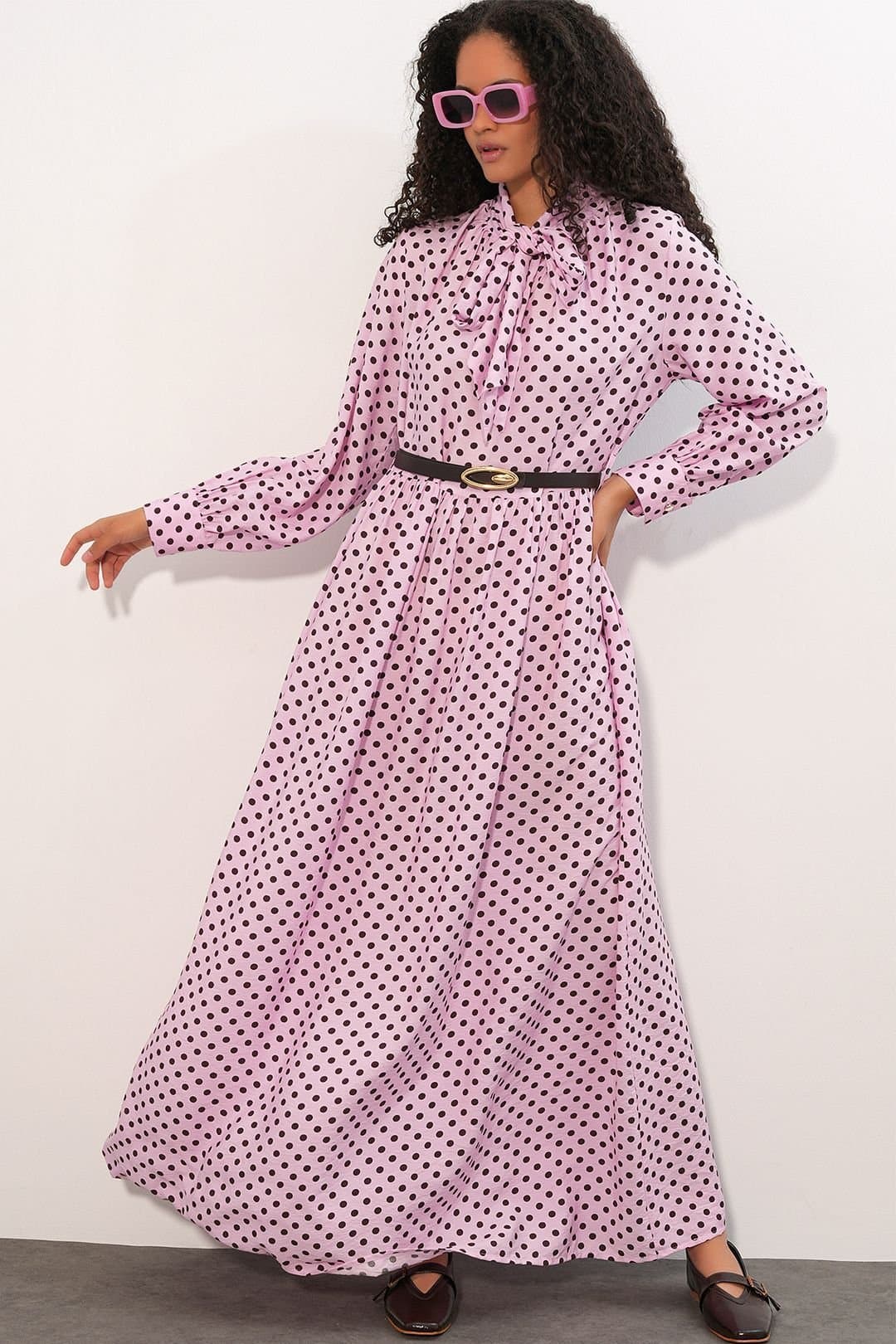 Big Dart Big Dart Women's Polka Dot Maxi Shirt Dress in Pink