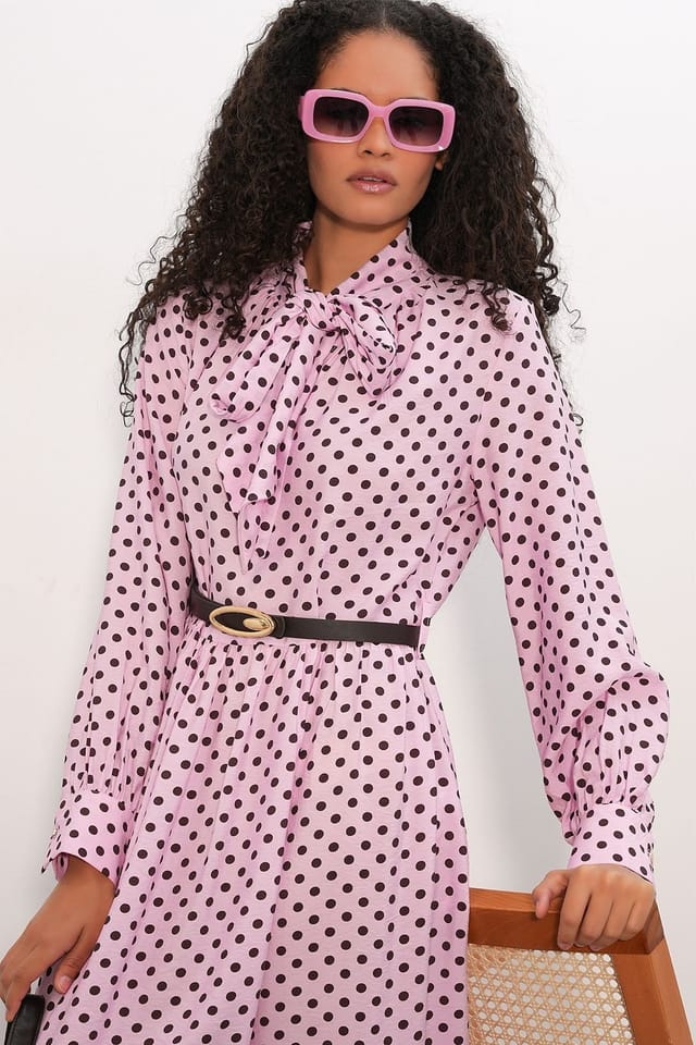 Big Dart Big Dart Women's Polka Dot Maxi Shirt Dress in Pink - 2
