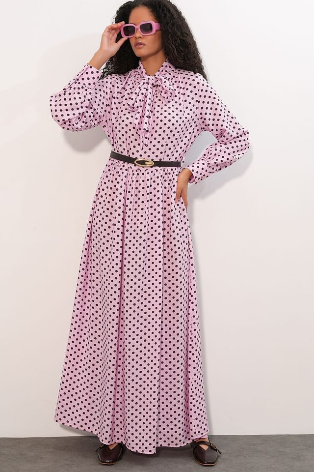 Big Dart Big Dart Women's Polka Dot Maxi Shirt Dress in Pink - 3