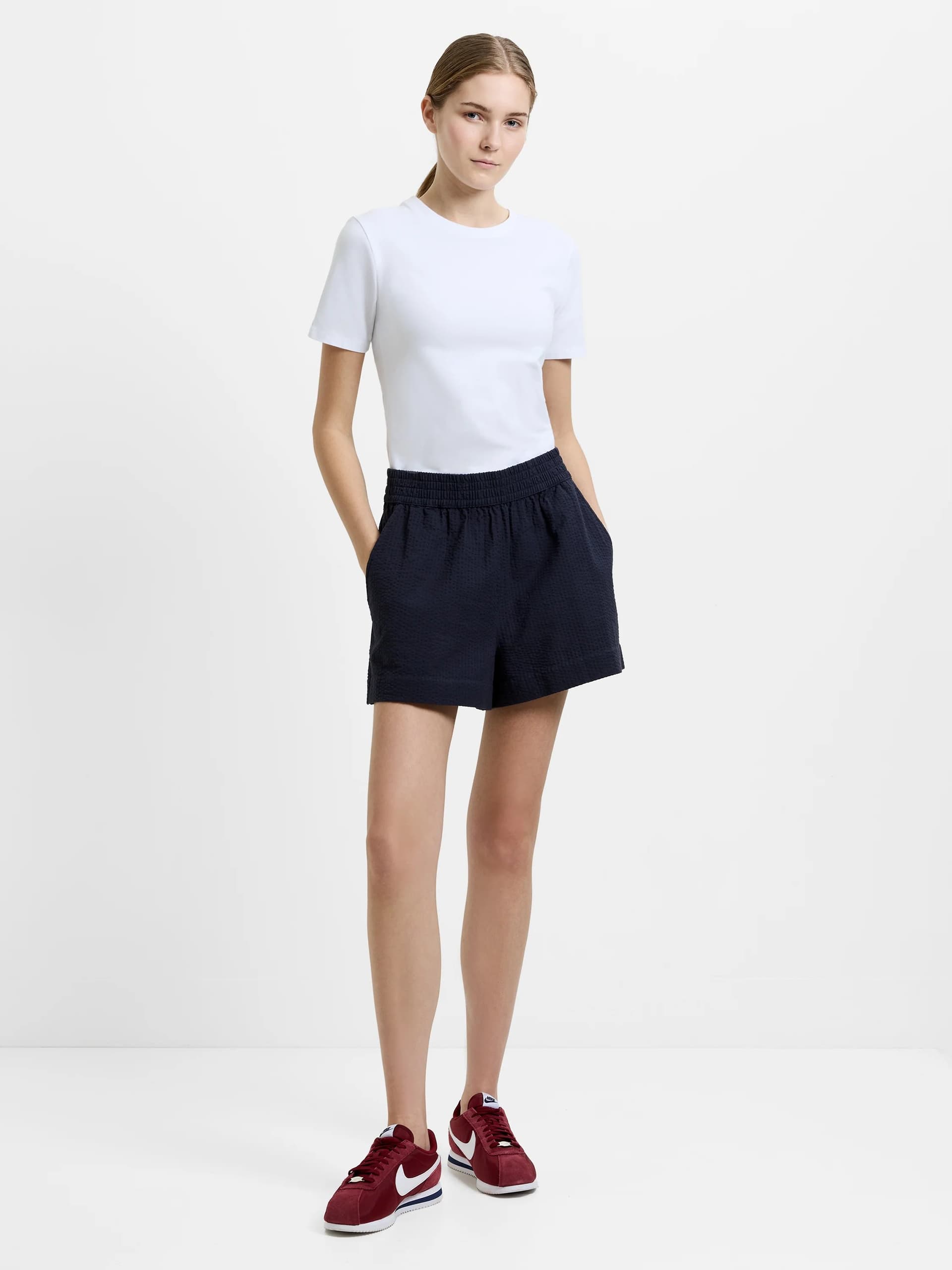 French Connection Seersucker Shorts Navy Dark Blue