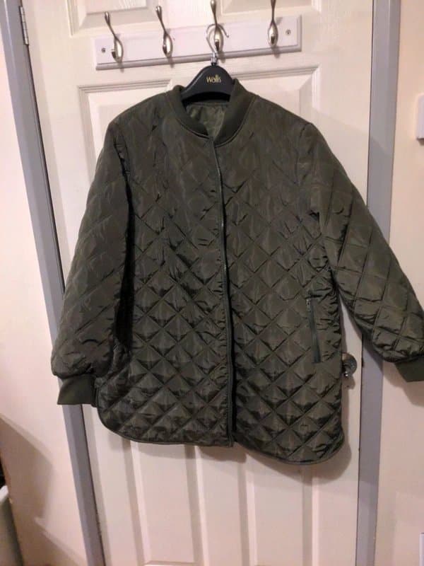 Emery Rose 💚💥 Emery Rose Windproof Lightweight Khaki Quilted Raincoat Vintage Jacket with Zipper, 14-16