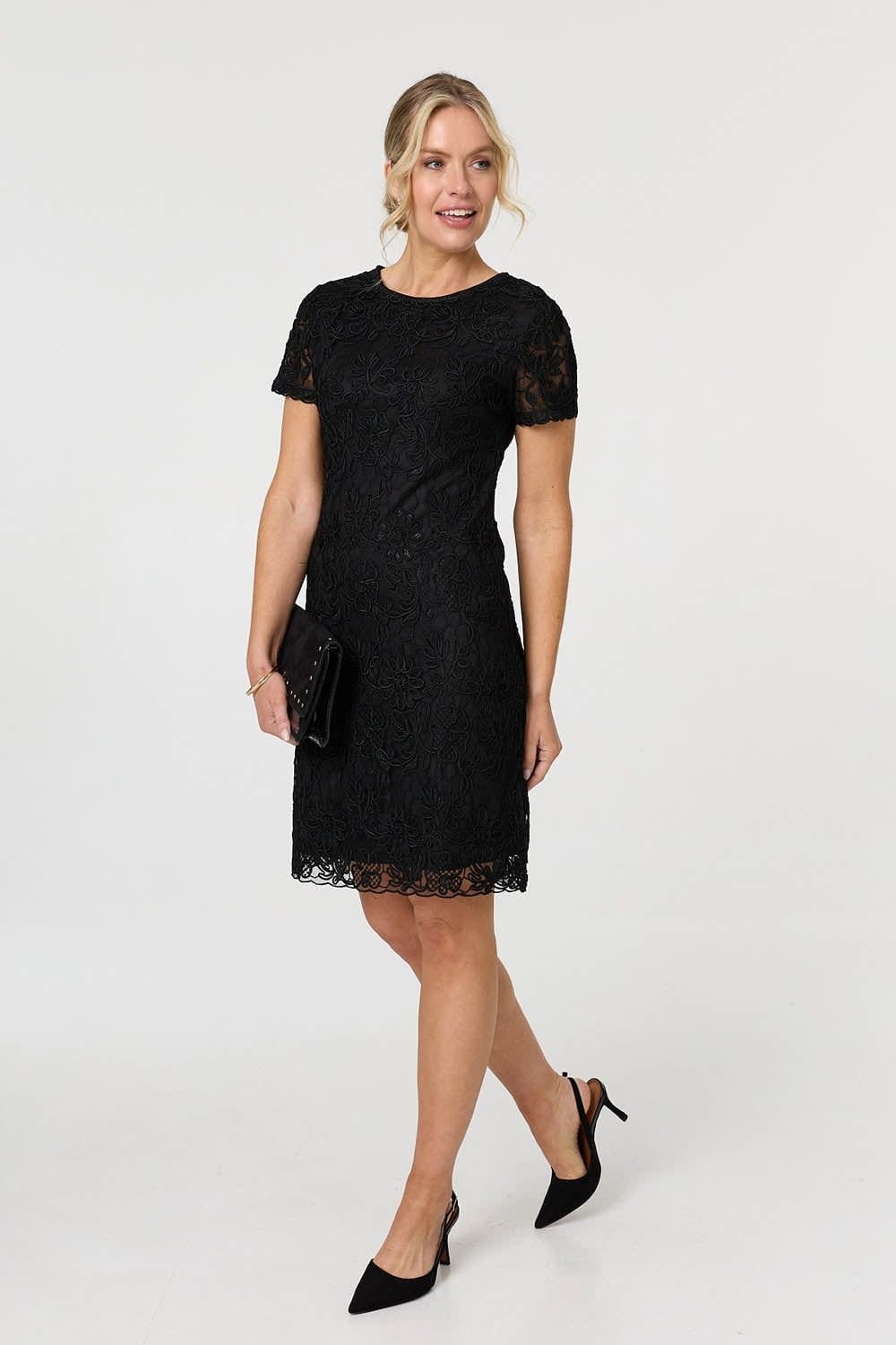 Izabel London Izabel London Women's Floral Lace Layer Knee Length Dress in Black - 4