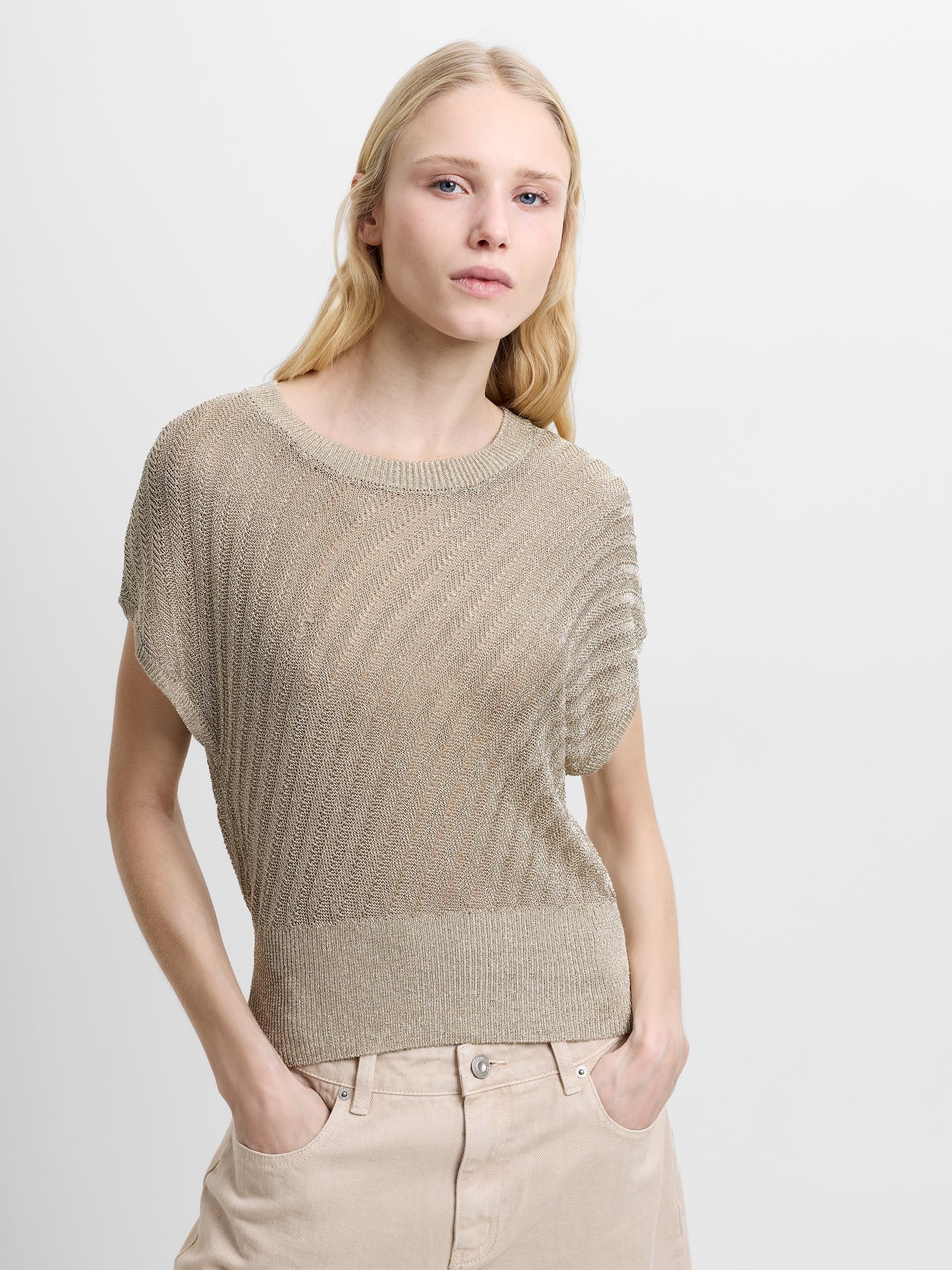 French Connection Jada Metallic Knit Top Soft Gold