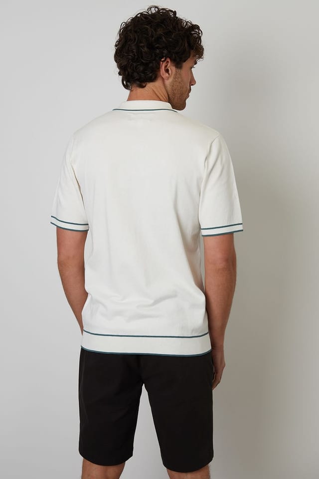 Threadbare Threadbare Men's Knitted Short Sleeve Polo Shirt in Cream - 2