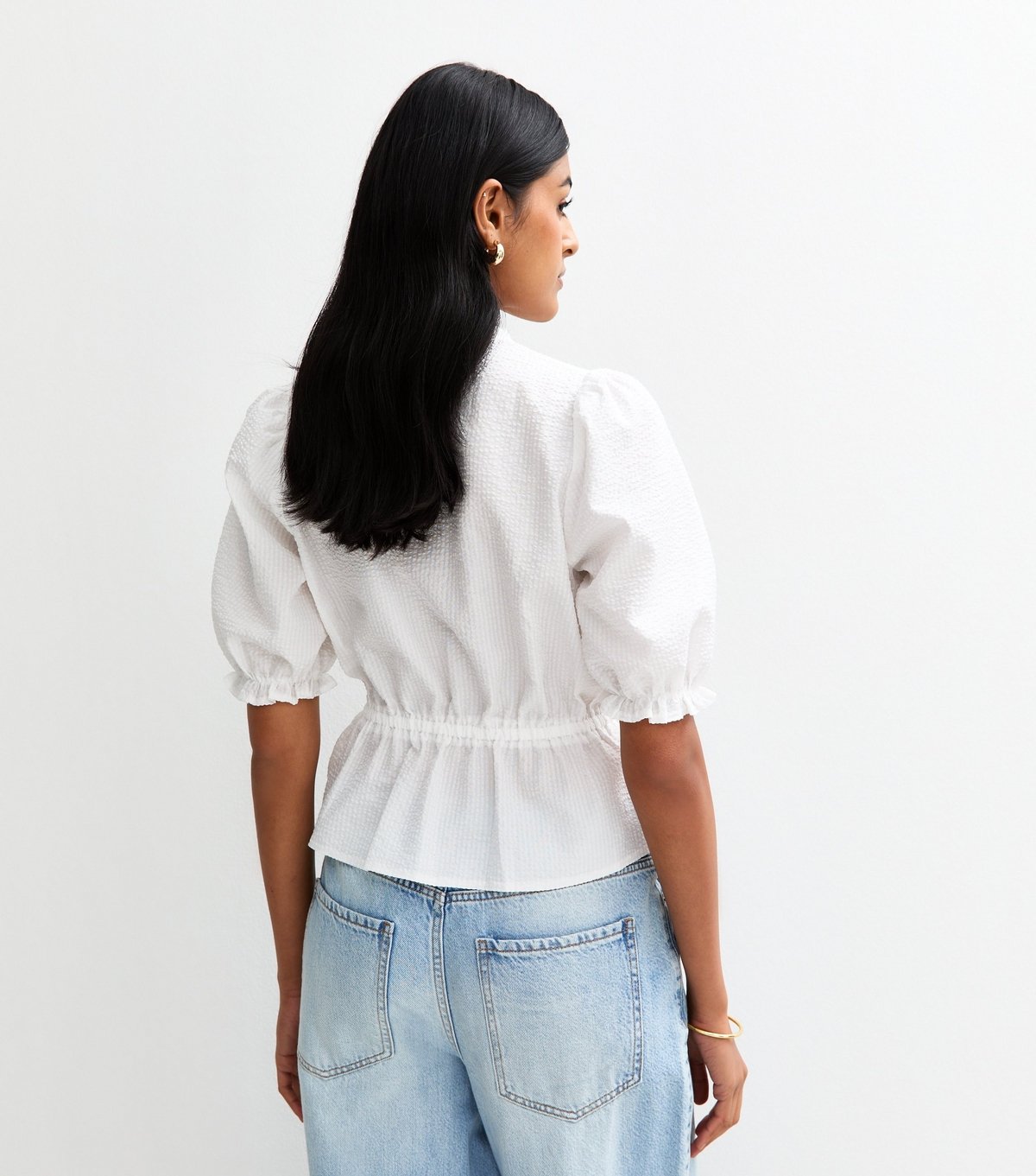 New Look Women's Cream Crinkled Tie Neck Top New Look - 4