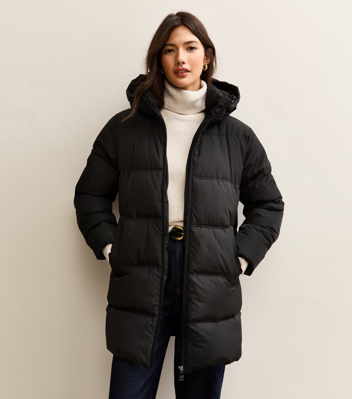 New Look Women's Black Midi Length Puffer Jacket New Look