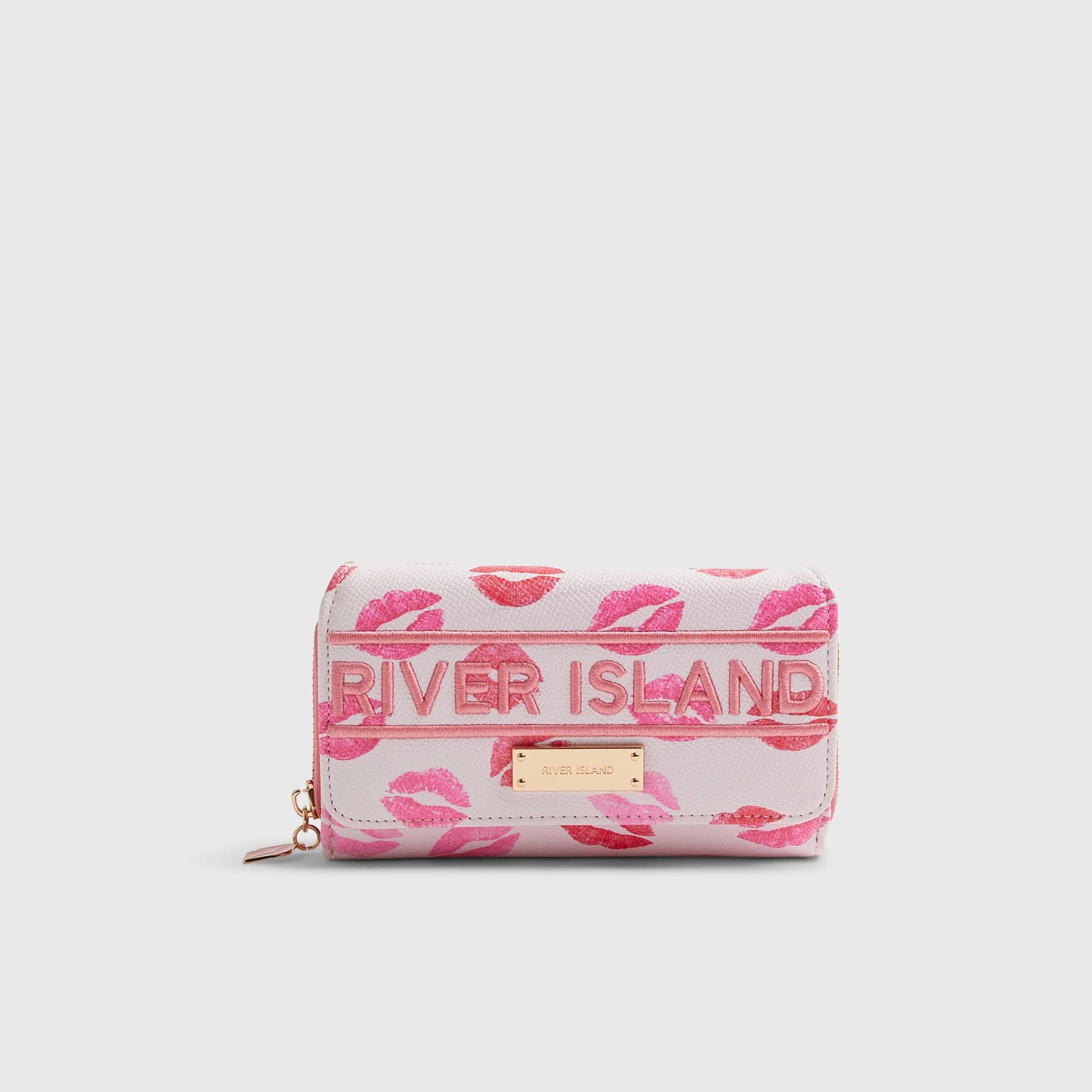 River Island River Island Womens Pink Lipstick Logo Flap Purse