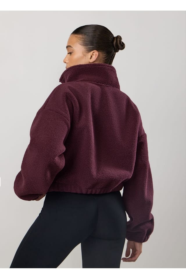 Gym King GYM KING Women's Cropped Borg Full Zip Burgundy - 2