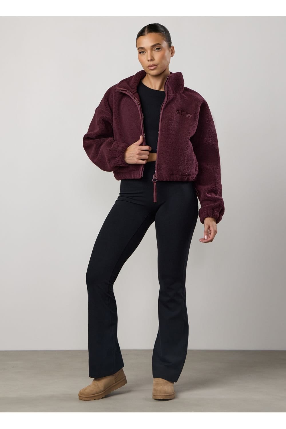 Gym King GYM KING Women's Cropped Borg Full Zip Burgundy - 4