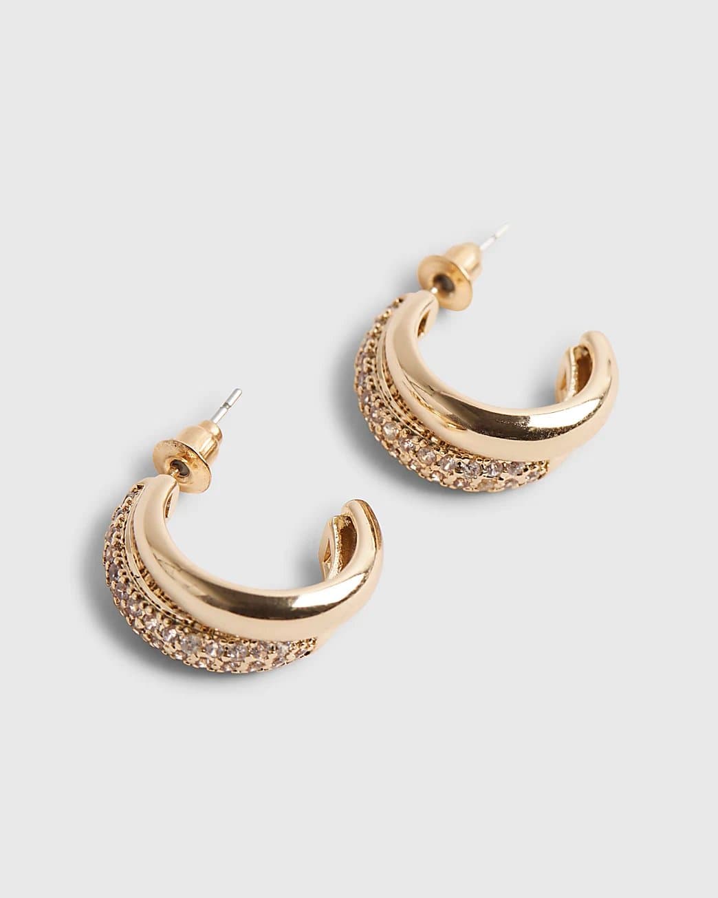 River Island River Island Womens Gold Diamond Simulant Double Hoop Earrings