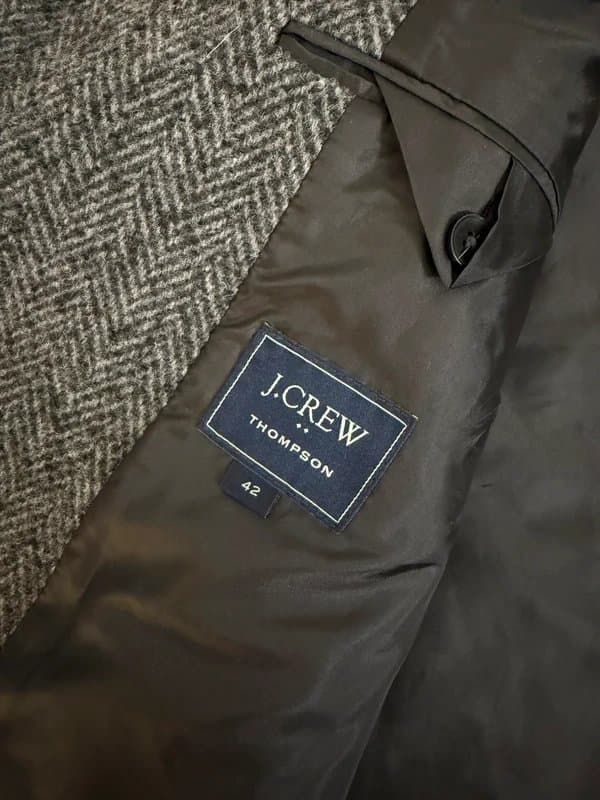 J.Crew .Crew Factory Thompson Wool Blend Overcoat Black Gray Herringbone 42R NWOT