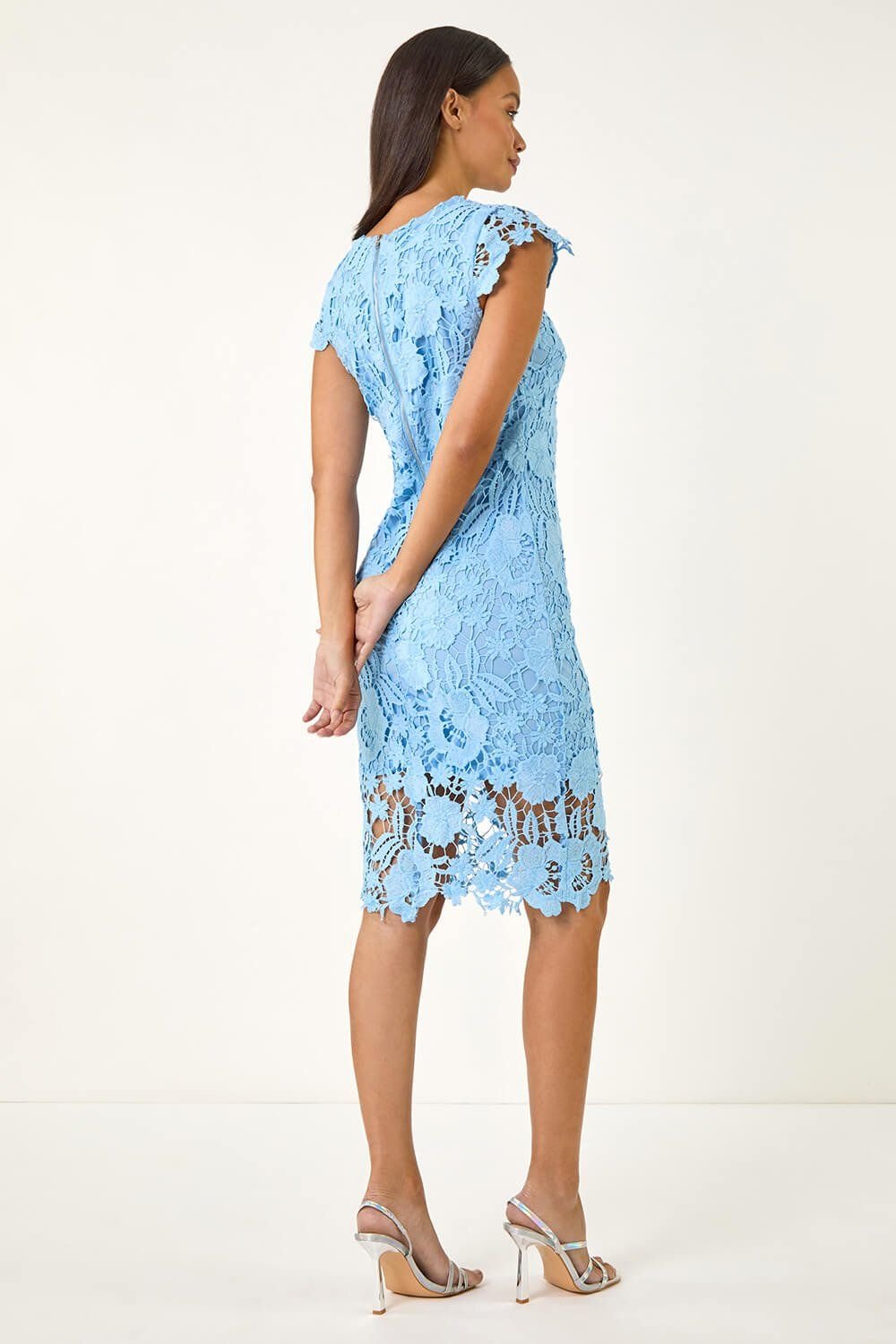 Dusk Dusk Women's Floral Lace Crochet Midi Dress in Blue - 3