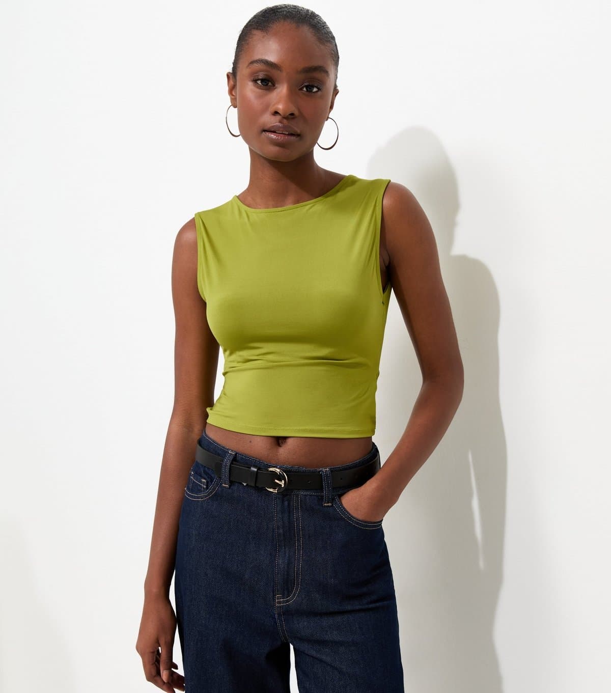 New Look Women's Bright Green Twisted Open Back Sleeveless Top New Look
