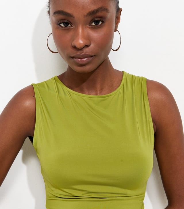 New Look Women's Bright Green Twisted Open Back Sleeveless Top New Look - 2
